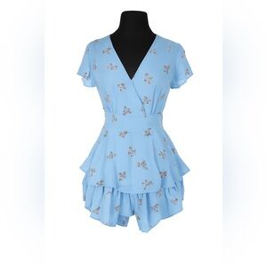 Floral Blue Wrap Romper